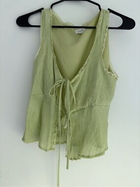 Le Lis Light Green Tie-Front Lace-Trim Camisole